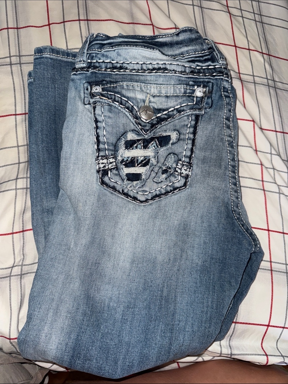 Miss Me Light Blue Distressed Embroidered capri - Picture 3 of 5